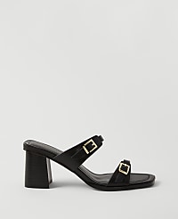 Double Strap Leather Block Heel Sandals carousel Product Image 1
