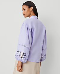 Petite Embroidered Linen Puff Sleeve Blouse carousel Product Image 2
