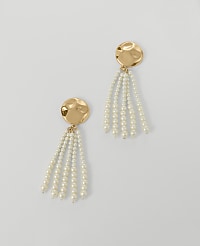 Pearlized Metal Circle Tassel Earrings carousel Product Image 1
