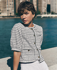 Petite Gingham Tweed Puff Sleeve Jacket carousel Product Image 1
