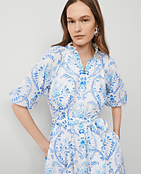 Petite Floral Split Neck Flare Dress carousel Product Image 3