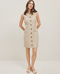 The Button Pocket Shift Dress in Pinstripe carousel Product Image 1