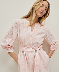 Petite Eyelet Belted Split Neck Dress carousel Product Image 3