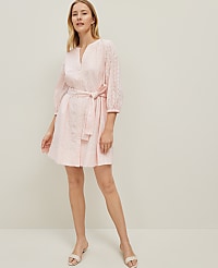 Petite Eyelet Belted Split Neck Dress carousel Product Image 1