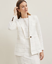 The Fitted Single Button Blazer in Windowpane Linen Blend carousel Product Image 1