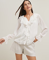 Petite Tie Neck Ruffle Popover carousel Product Image 1
