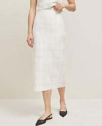 The Clean Midi Skirt in Windowpane Linen Blend carousel Product Image 2