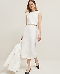 The Clean Midi Skirt in Windowpane Linen Blend carousel Product Image 1