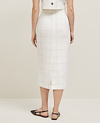 The Clean Midi Skirt in Windowpane Linen Blend carousel Product Image 3