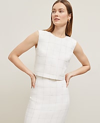 The Button Back Cropped Top in Windowpane Linen Blend carousel Product Image 3