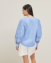 Striped Embroidered V-Neck Popover carousel Product Image 2