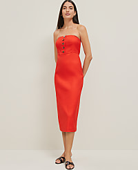 The Buttoned Strapless Dress in Linen Blend carousel Product Image 3