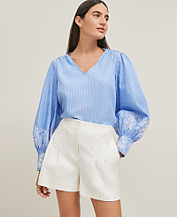 Petite Striped Embroidered V-Neck Popover carousel Product Image 3