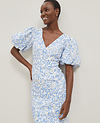 Petite Floral Linen Blend Puff Sleeve Sheath Dress carousel Product Image 3