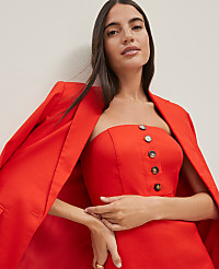 The Buttoned Strapless Dress in Linen Blend carousel Product Image 4