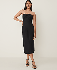 Petite Strapless Linen Blend Midi Dress carousel Product Image 1