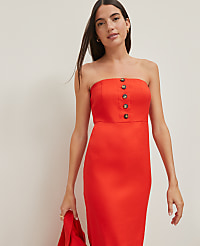 The Buttoned Strapless Dress in Linen Blend carousel Product Image 1