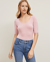 Scoop Neck Elbow Sleeve Tee carousel Product Image 3