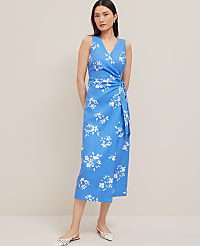 Floral Linen Blend V-Neck Wrap Dress carousel Product Image 3