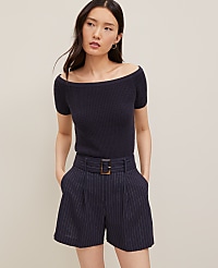 The Petite Belted Short in Pinstripe carousel Product Image 1