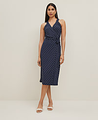 Petite Polka Dot Halter Wrap Midi Dress carousel Product Image 1