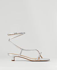 Metallic Strappy Ankle Wrap Kitten Heel Sandals carousel Product Image 1