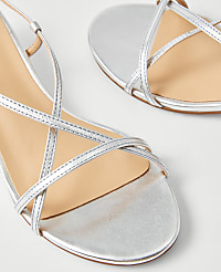 Metallic Strappy Ankle Wrap Kitten Heel Sandals carousel Product Image 2
