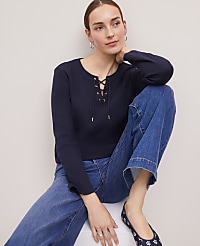 Petite Weekend Collection Lace-Up Top carousel Product Image 1