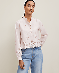 Petite Scalloped Cutout Blouse carousel Product Image 1