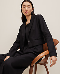 The Petite Cropped Blazer in Linen Blend carousel Product Image 1