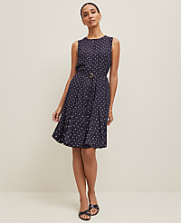 Petite Dotted Belted Flare Dress carousel Product Image 1