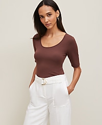 Scoop Neck Elbow Sleeve Tee carousel Product Image 1