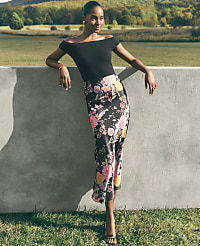 Floral Satin Bias Midi Slip Skirt carousel Product Image 1