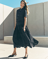 Petite Eyelet Yoke Midi Skirt carousel Product Image 1