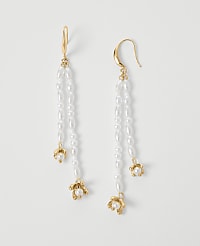 Pearlized Double Tassel Drop Earrings carousel Product Image 1