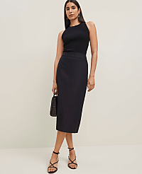 The Petite Linen Blend Clean Midi Skirt carousel Product Image 1