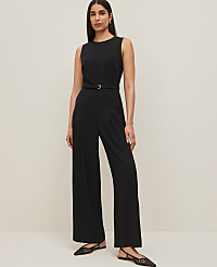 Petite Belted Crew Neck Jumpsuit carousel Product Image 1