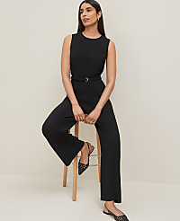 Petite Belted Crew Neck Jumpsuit carousel Product Image 3