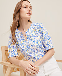 Petite Paisley Floral Half Sleeve Popover carousel Product Image 1