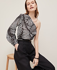 Petite One-Shoulder Blouse in Palm Print carousel Product Image 3