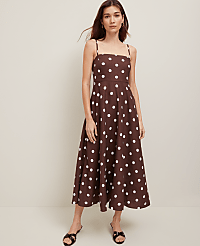 Dotted Linen Blend Midi Dress carousel Product Image 1