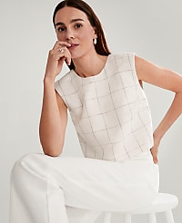 The Button Back Cropped Top in Windowpane Linen Blend carousel Product Image 5
