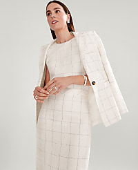 The Fitted Single Button Blazer in Windowpane Linen Blend carousel Product Image 4