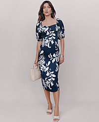 Petite Floral Puff Sleeve Midi Dress carousel Product Image 4