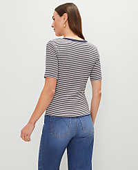 Petite Striped Contrast Trim Henley Top carousel Product Image 2