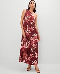 Studio Collection One-Shoulder Silk Dress in Tropical Print carousel Product Image 1
