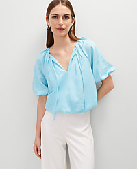 Linen Blend Bubble Hem Blouse carousel Product Image 1