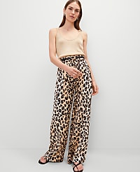 The Pleated Wide-Leg Pant in Animal Print carousel Product Image 1