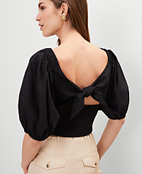 Petite Linen Blend Knotted Tie Back Blouse carousel Product Image 3