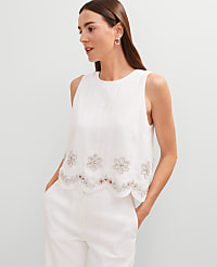 Studio Collection Embroidered Linen Blend Tank Top carousel Product Image 3